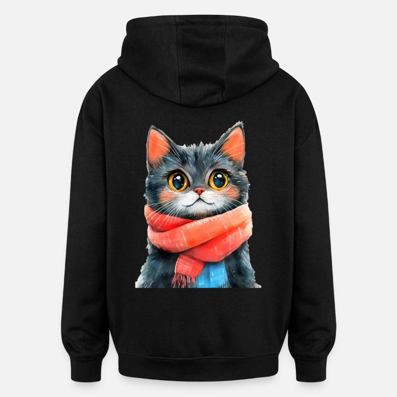 Chat d’hiver - Sweat à capuche oversize unisexe - noir
