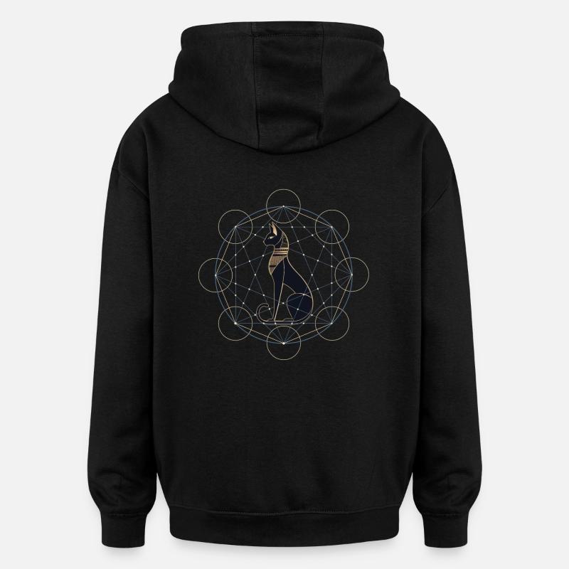 Chat égyptien Géométrie sacrée - Sweat à capuche oversize unisexe - noir