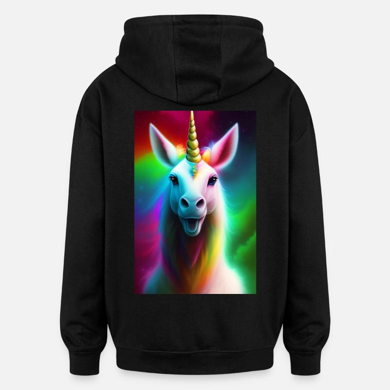 Licorne - Sweat à capuche oversize unisexe - noir