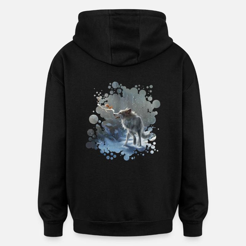 winter wolf - Sweat à capuche oversize unisexe - noir