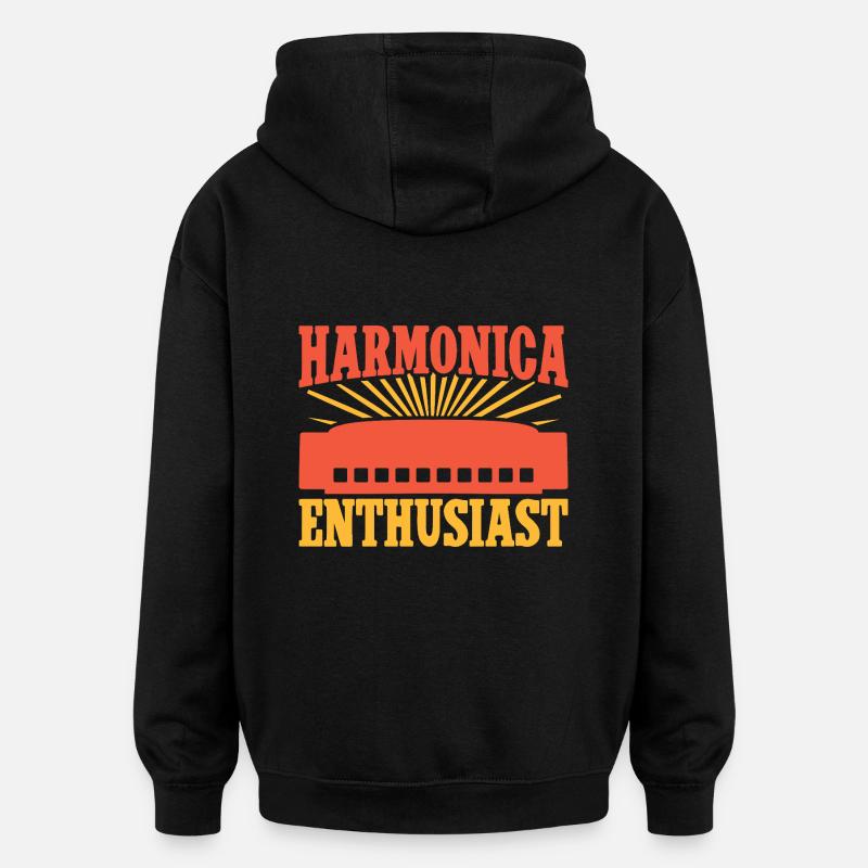 Funny Harmonica Player Enthusiast Harmonica - Oversized Unisex Hoodie - black
