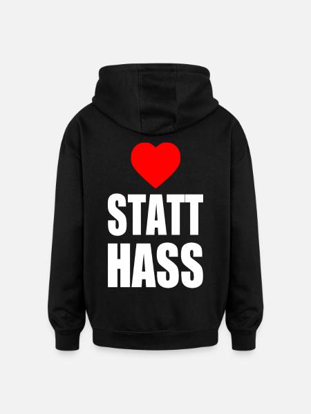 Herz statt hass - Oversized Unisex Hoodie - Schwarz