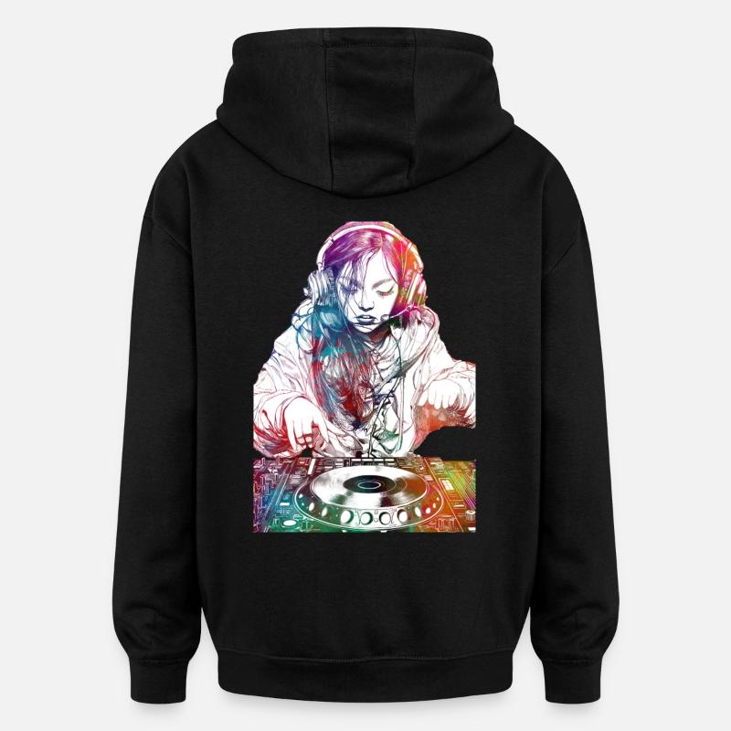 DJ Mädchen Musikkonsole - Oversized Unisex Hoodie - Schwarz