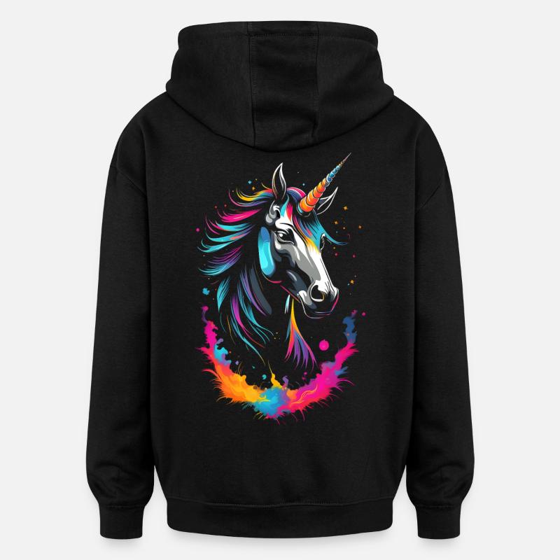 Bunter Neon-Einhorn - eine Traumlandschaft - Oversized Unisex Hoodie - Schwarz
