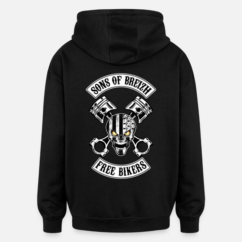 Breizh Skull Bikers - Sweat à capuche oversize unisexe - noir