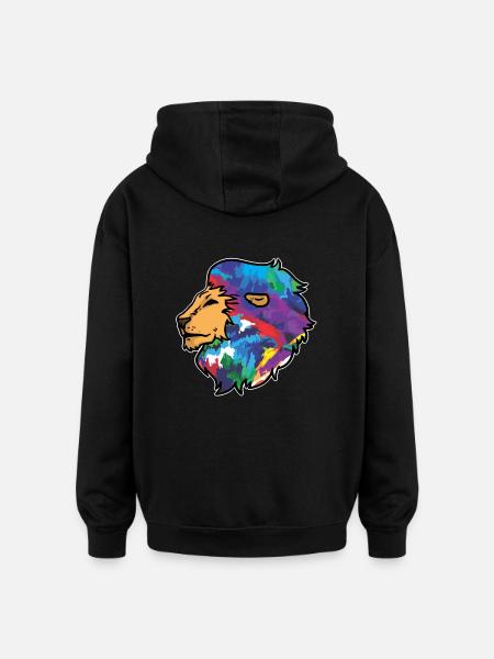 Lion's head colorful animals drawing - Oversized Unisex Hoodie - black