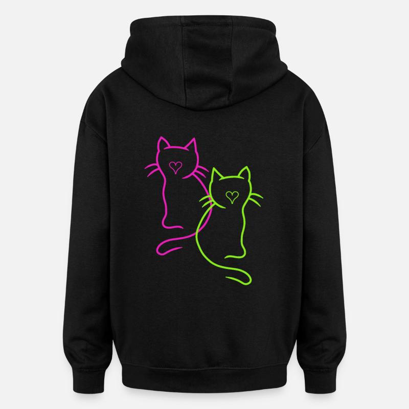 Coeur de chats rétro - Sweat à capuche oversize unisexe - noir