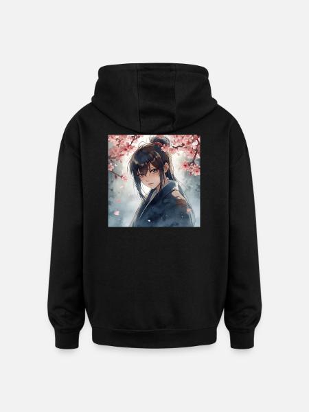 Hanfu under cherry blossoms - Oversized Unisex Hoodie - black