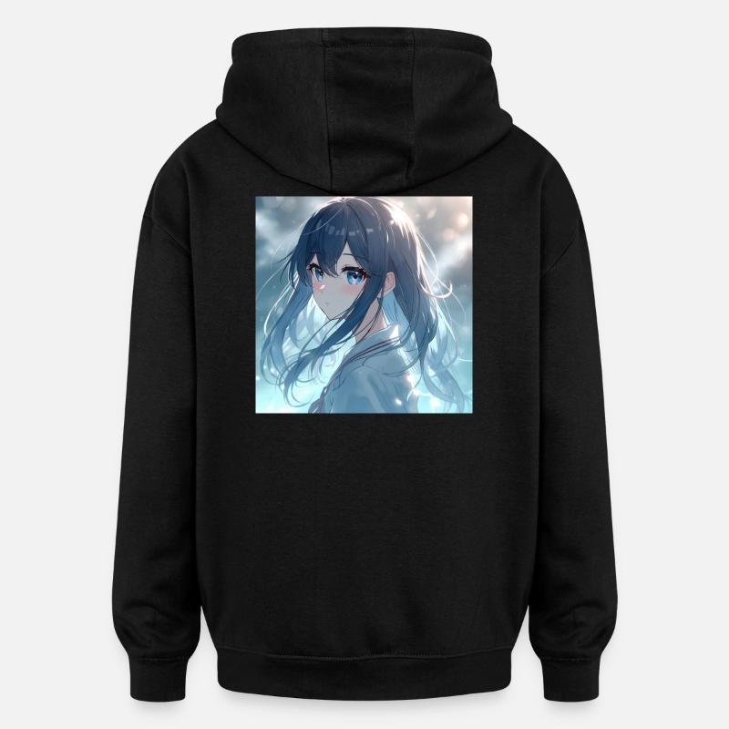 Portrait d’anime Blue Night Light - Sweat à capuche oversize unisexe - noir