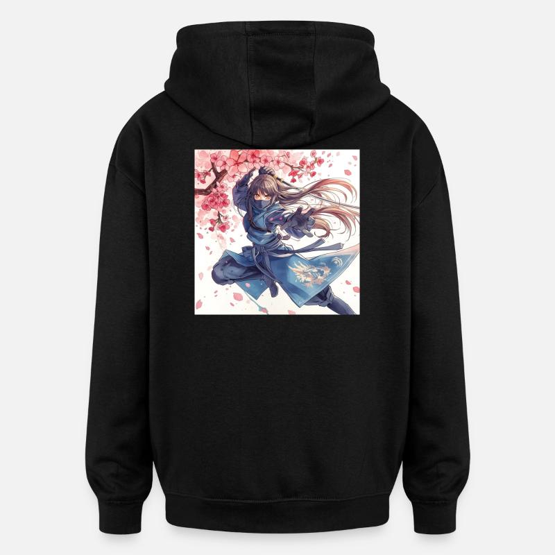 Kirschblüten-Ninja im Blitzangriff - Oversized Unisex Hoodie - Schwarz
