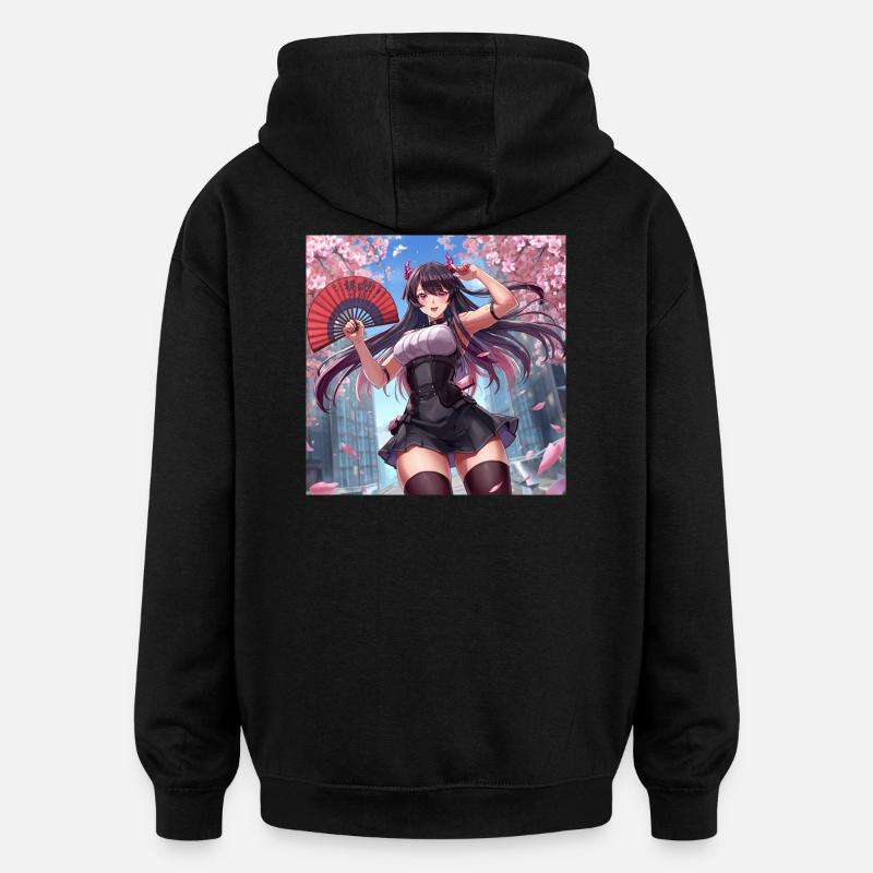 Dämonen Mädchen im Blütenwind - Oversized Unisex Hoodie - Schwarz