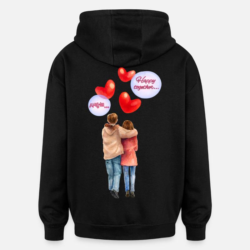 Heureux ensemble – Illustration romantique à l’aquarelle - Sweat à capuche oversize unisexe - noir