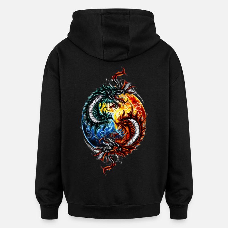 Yin Yang Dragon - Sweat à capuche oversize unisexe - noir