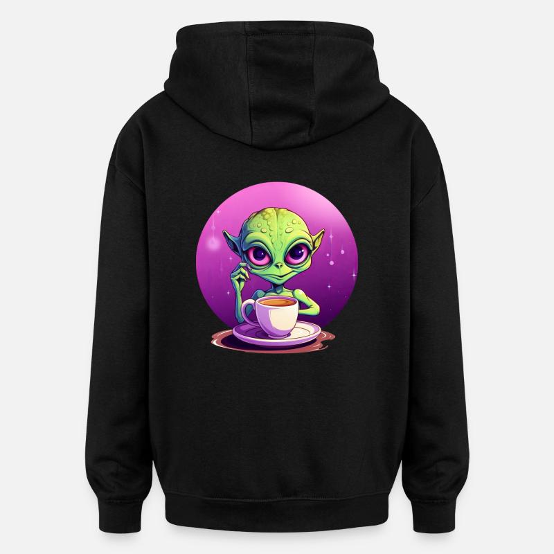 Mitternachts-Kaffee: Der grüne Alien-Trinker - Oversized Unisex Hoodie - Schwarz