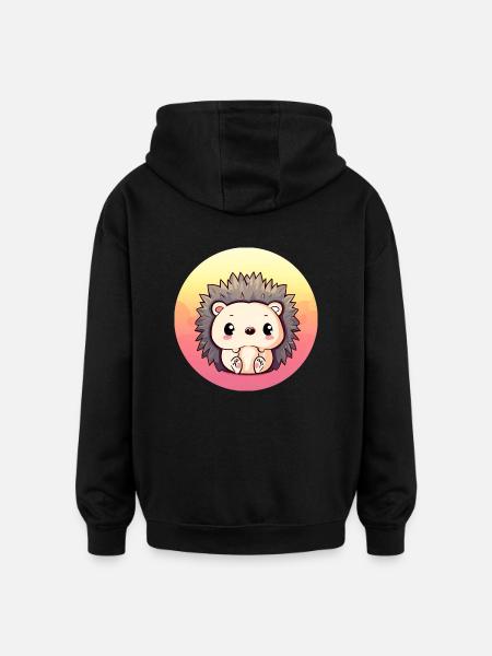 Cute Hedgehog Sitting Sunset Sunset - Oversized Unisex Hoodie - black