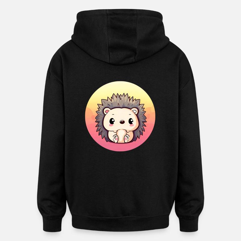 Cute Hedgehog Sitting Sunset Sunset - Oversized Unisex Hoodie - black