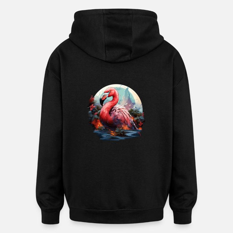 Flamant - Sweat à capuche oversize unisexe - noir