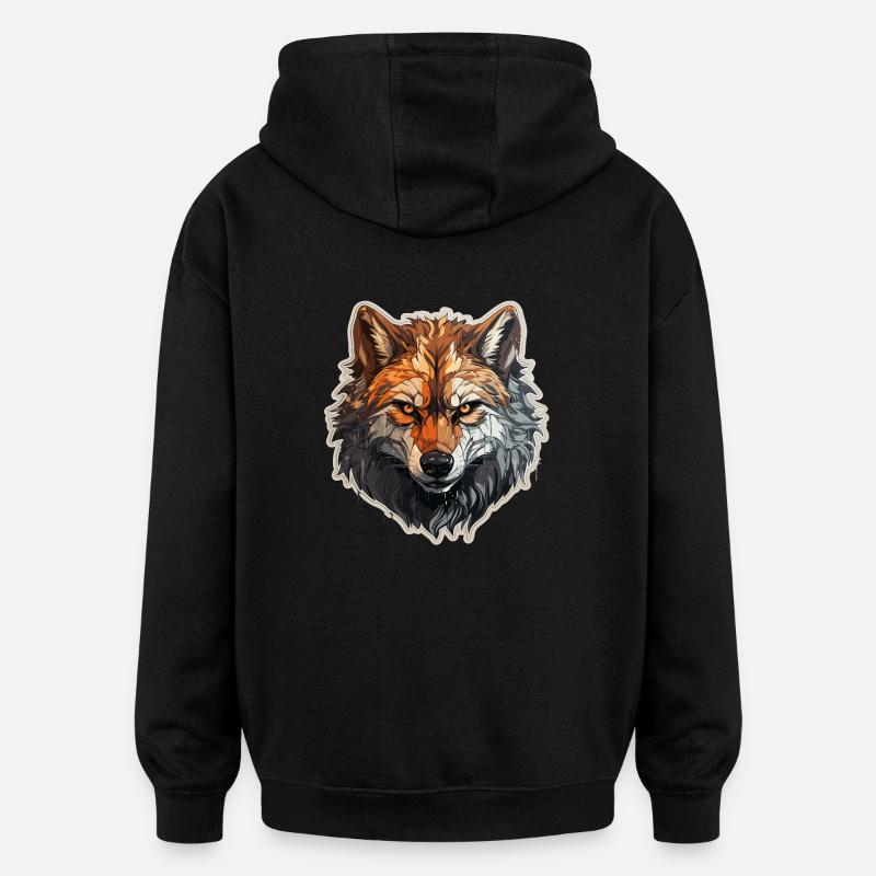 Loup - Illustration - Sweat à capuche oversize unisexe - noir