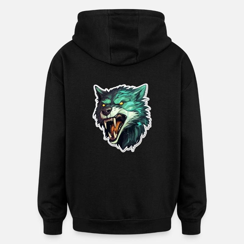 Wolf - Illustration - Oversized Unisex Hoodie - black