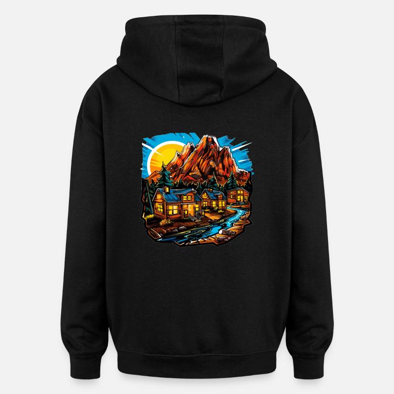 Landschaft - Illustration - Oversized Unisex Hoodie - Schwarz