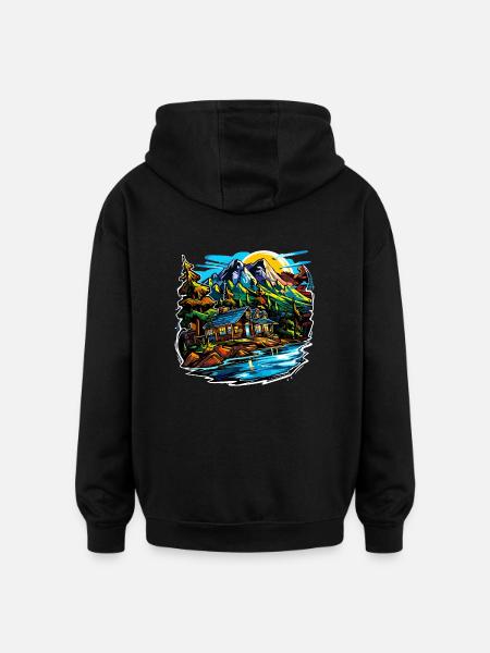 Landschaft - Illustration - Oversized Unisex Hoodie - Schwarz