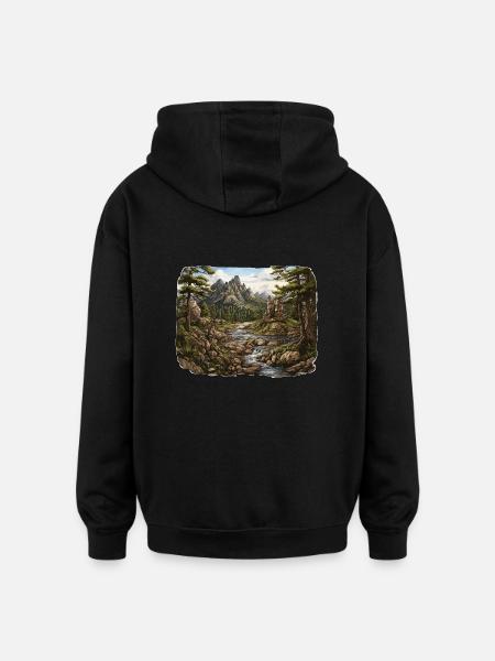 Landschaft - Illustration - Oversized Unisex Hoodie - Schwarz