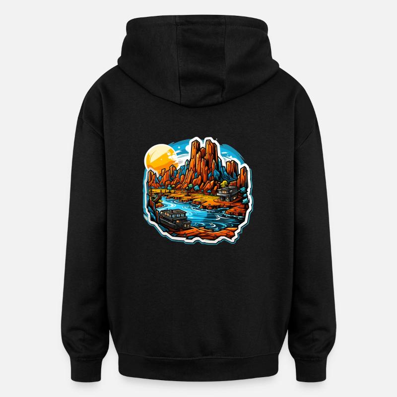 Paysage - Illustration - Sweat à capuche oversize unisexe - noir