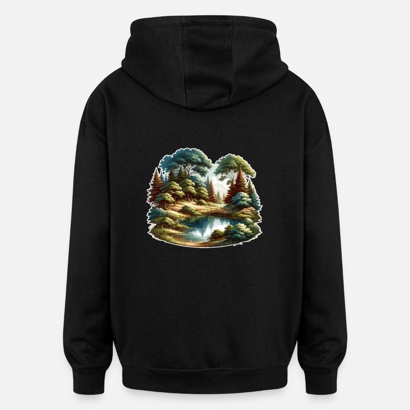 Paysage - Illustration - Sweat à capuche oversize unisexe - noir