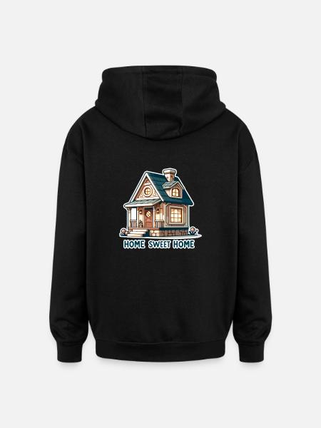 Home Sweet Home - House Illustration - Oversized Unisex Hoodie - black