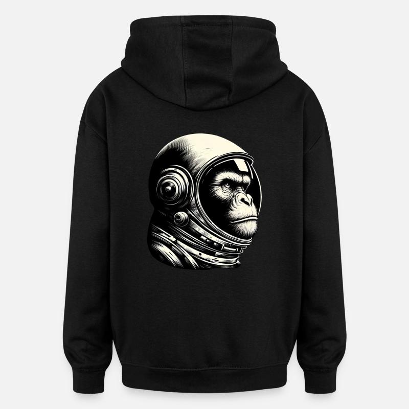 Chimpanzee, Astronaut, Thoughtful, Cosmos - Oversized Unisex Hoodie - black