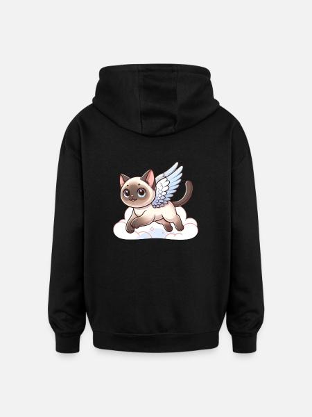 Siamese Cat Angel Celestial Wings - Oversized Unisex Hoodie - black