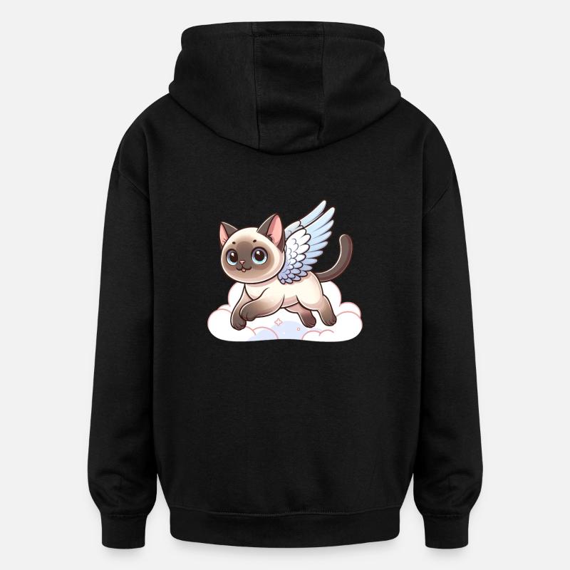 Chat Siamois Ange Ailes Célestes - Sweat à capuche oversize unisexe - noir