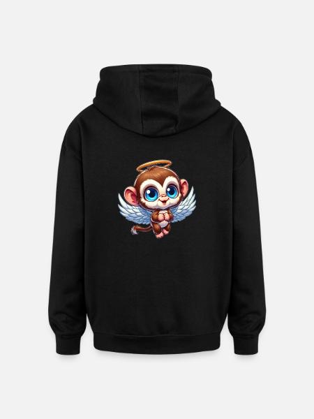 Monkey Chimpanzee Angel Cartoon - Oversized Unisex Hoodie - black