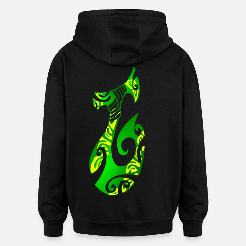 MATAU - Vert (hameçon polynésien) - Sweat à capuche oversize unisexe - noir