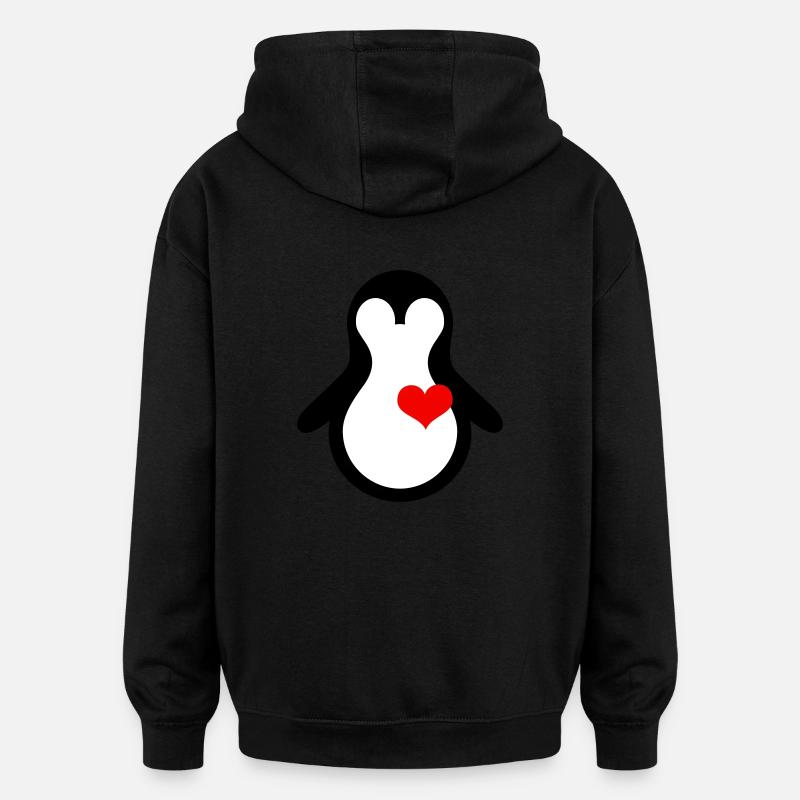 penguin with heart - Sweat à capuche oversize unisexe - noir