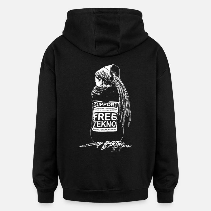soutien freetekno - Sweat à capuche oversize unisexe - noir