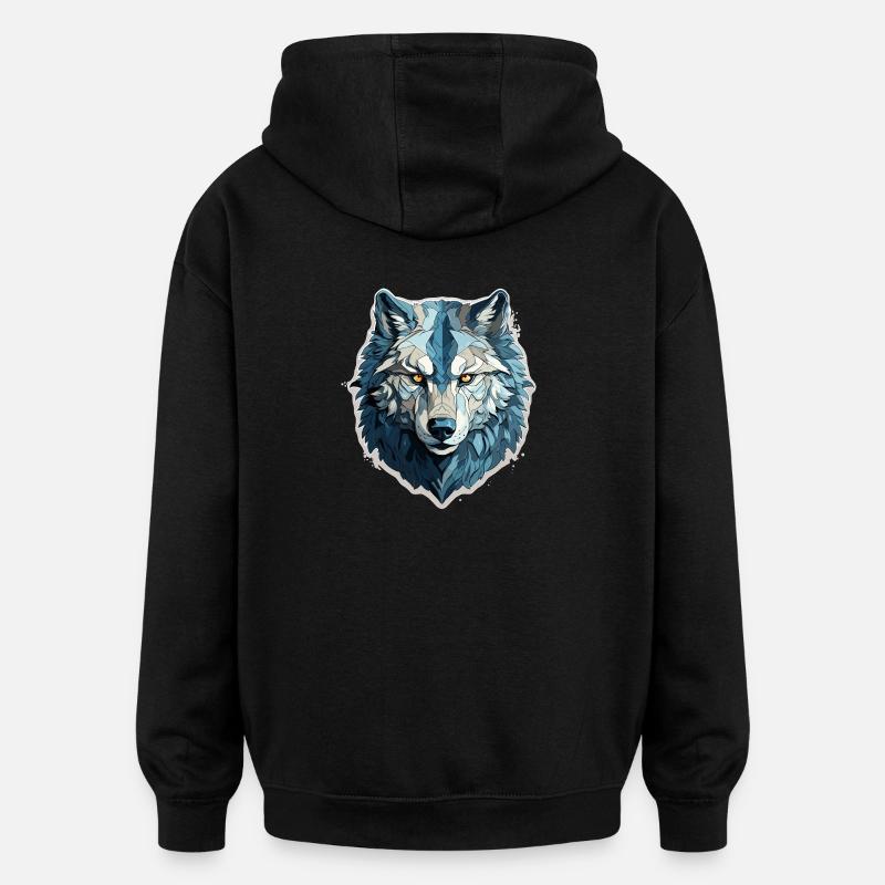 Loup - Illustration - Sweat à capuche oversize unisexe - noir