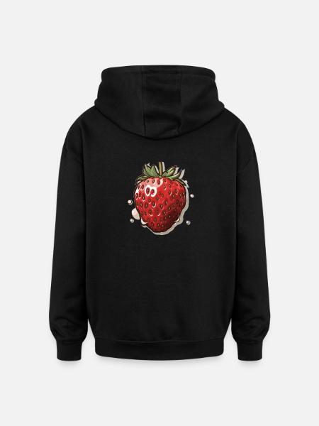 Erdbeere - Illustration - Oversized Unisex Hoodie - Schwarz