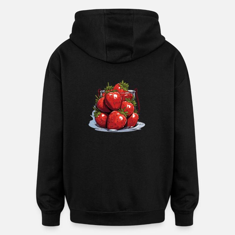 Erdbeere - Illustration - Oversized Unisex Hoodie - Schwarz