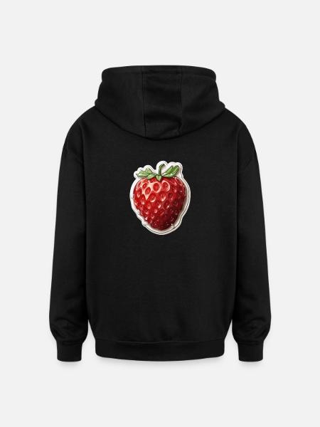 Fraise - illustration - Sweat à capuche oversize unisexe - noir