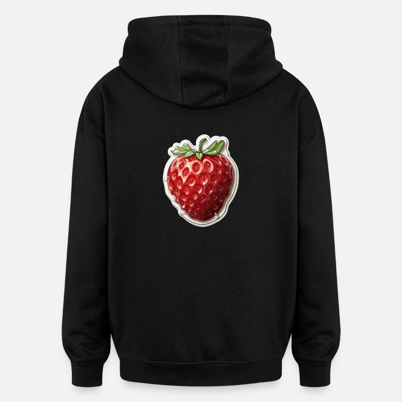 Erdbeere - Illustration - Oversized Unisex Hoodie - Schwarz