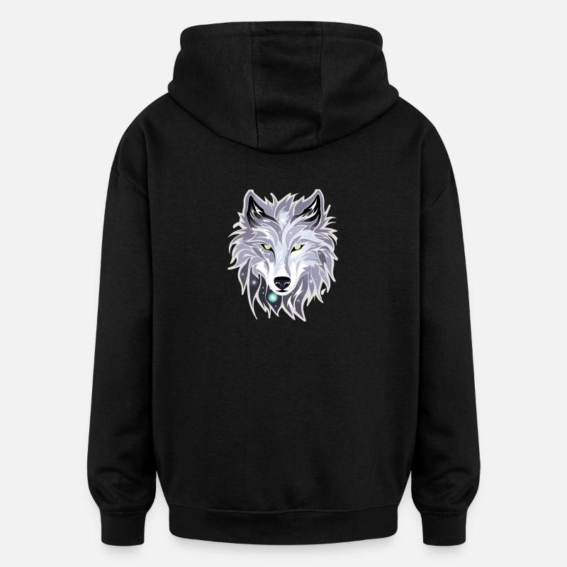 Loup - Illustration - Sweat à capuche oversize unisexe - noir