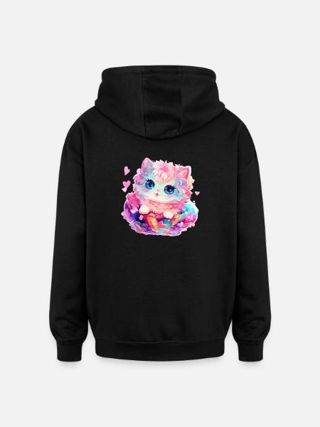 Katze - Illustration - Oversized Unisex Hoodie - Schwarz