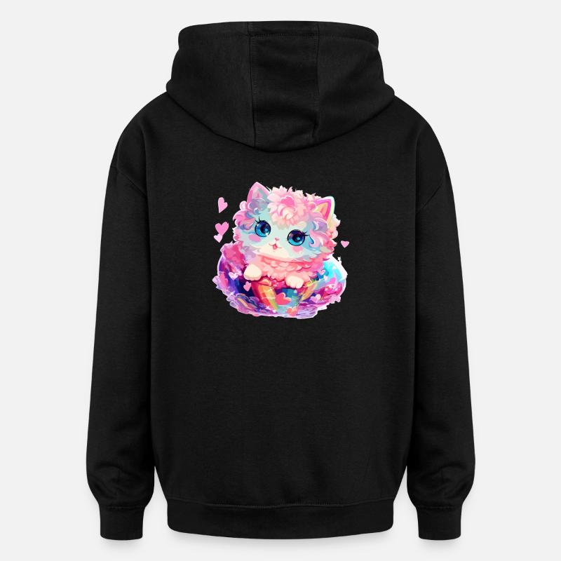 Chat - illustration - Sweat à capuche oversize unisexe - noir