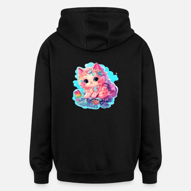 Chat - illustration - Sweat à capuche oversize unisexe - noir