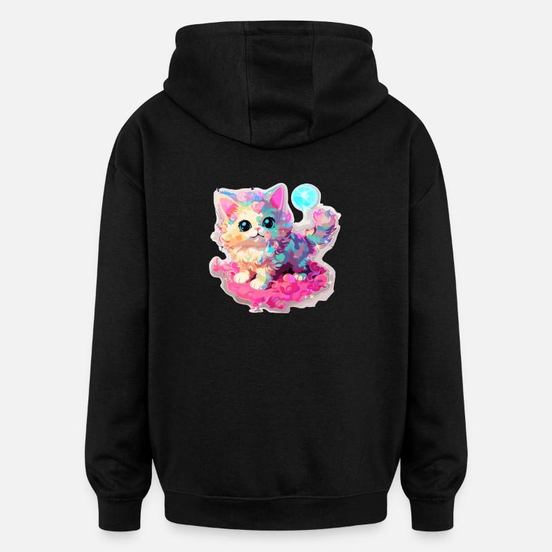Chat - illustration - Sweat à capuche oversize unisexe - noir