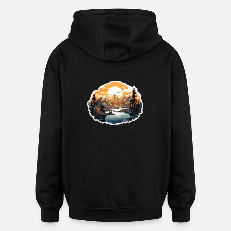 Paysage - Illustration - Sweat à capuche oversize unisexe - noir