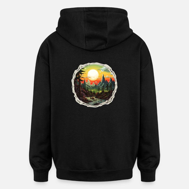 Paysage - Illustration - Sweat à capuche oversize unisexe - noir