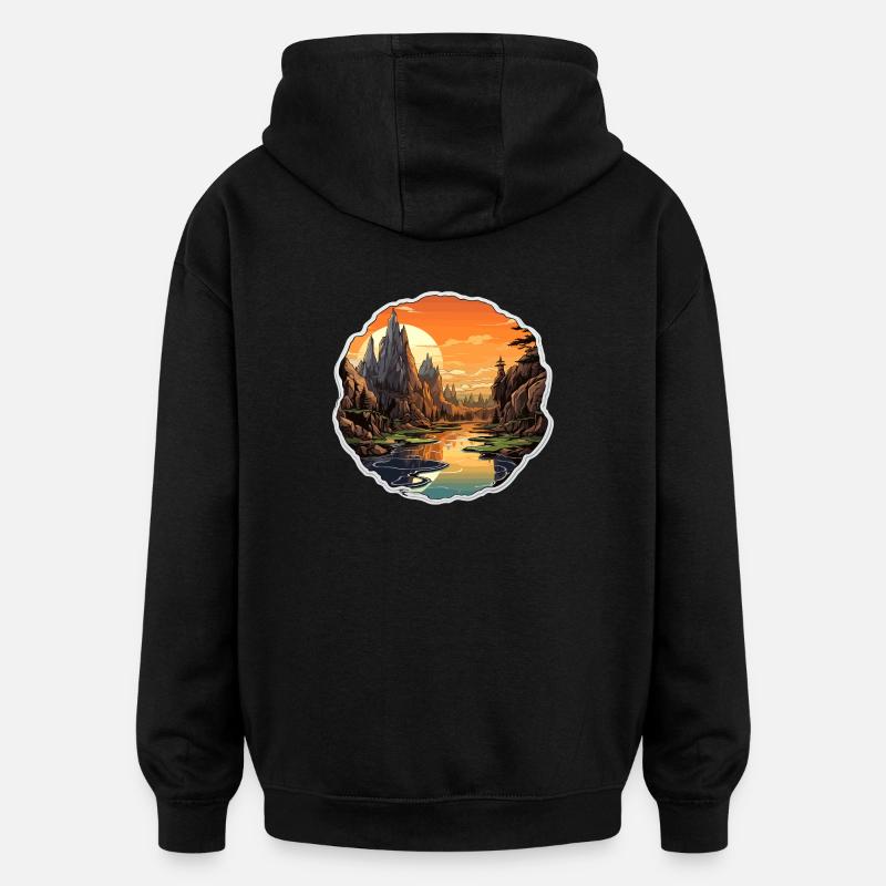 Paysage - Illustration - Sweat à capuche oversize unisexe - noir