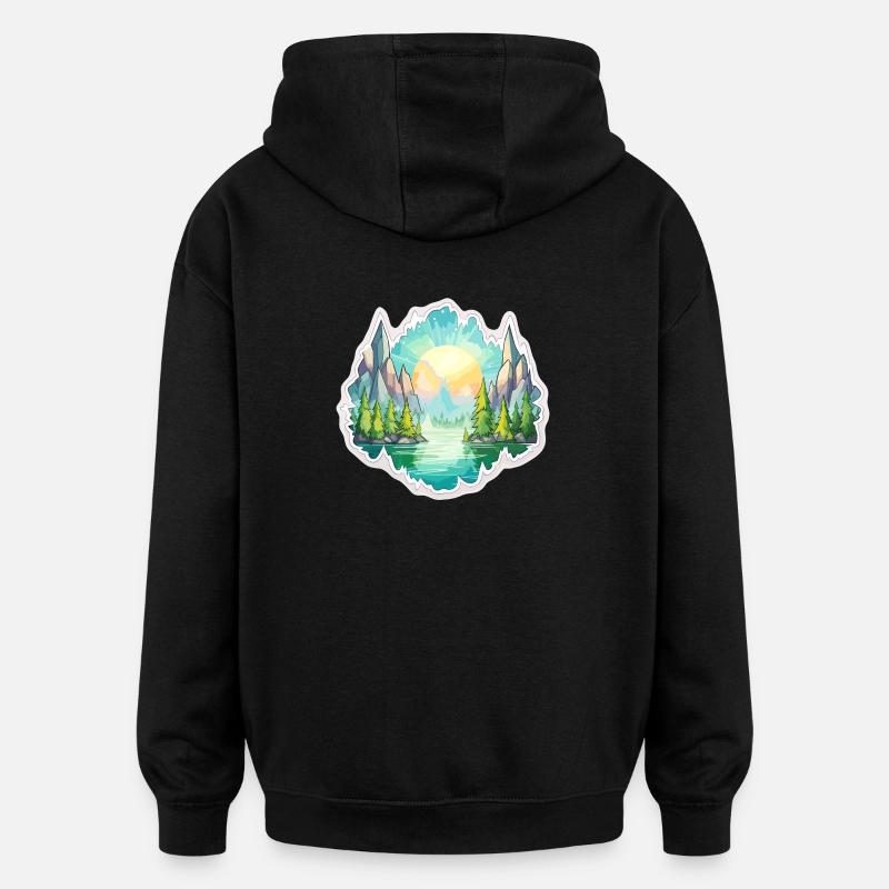 Landschaft - Illustration - Oversized Unisex Hoodie - Schwarz